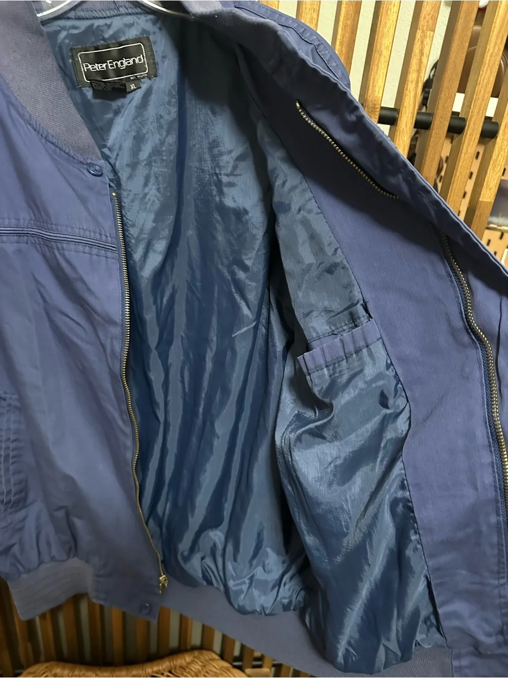 Vintage Peter England Men's Bomber Jacket XL Blue Lightweight Windbreaker